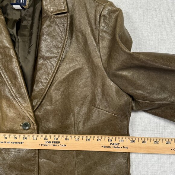 GAP Leather Blazer Brown Long Sleeve Button-Front Jacket Pockets Lined Size XL - Picture 9 of 12